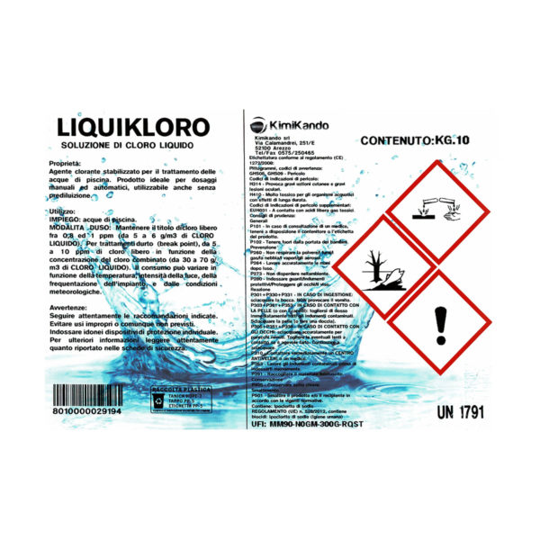 Liquikloro 10 kg Cloro Liquido Concentrato - Sol. Ipoclorito di Sodio 14/15%